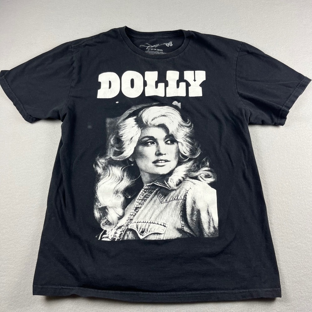 Dolly Parton Graphic T-Shirt Black Portrait Country Music Tee Women Medium 0018